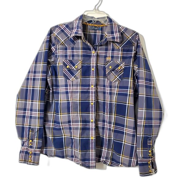 CRUEL GIRL Womens Xl Fitted Western Shirt  Plaid LS Bucking Bronco Snaps - Picture 1 of 9
